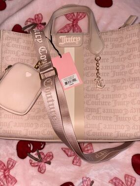 Juicy Couture Pale Blush Logo Tote with Detachable Charm